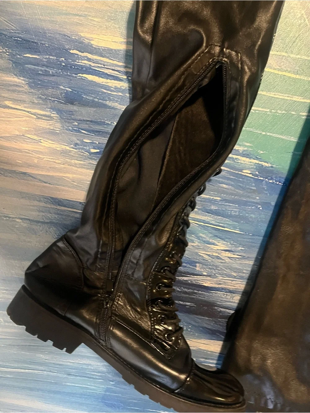 Women's Over-the-Knee Lace-Up Boots in Black